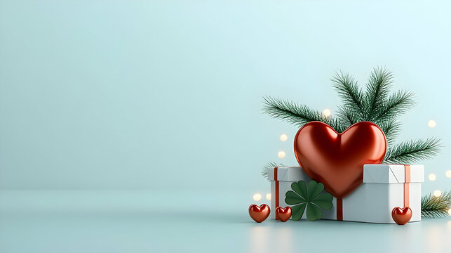 Happy New Year 2025! Decoration with hearts horseshoesfour leaf clover and number 2025