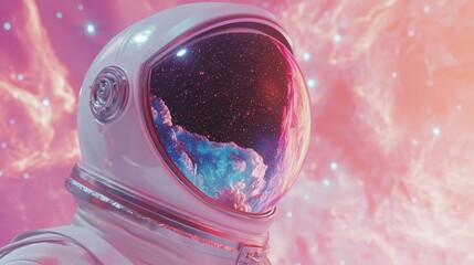 Astronaut's Helmet Reflection of Cosmic Landscape - Ultra-Detailed 3D Render with Realism and Artistic Flair