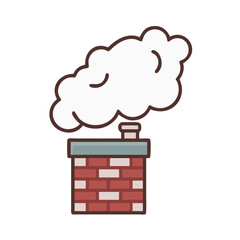 Icon of a chimney with light smoke, representing a warm winter fireplace.