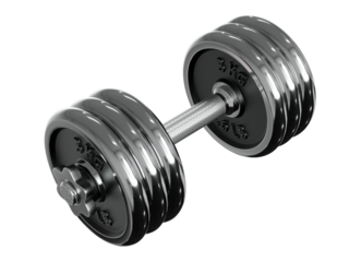 Cast Iron Chrome Adjustable Dumbbell, weightlifting gym equipment, side view. Png clipart isolated on transparent background