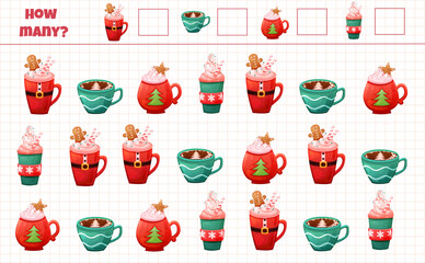 Logic counting game with Christmas cute cups