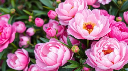 Fototapeta premium A vibrant arrangement of fresh pink peonies and roses with space for text, vibrant, fresh, colorful