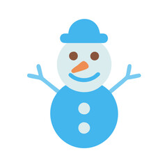 Snowman icon with blue hat and scarf, symbolizing winter.