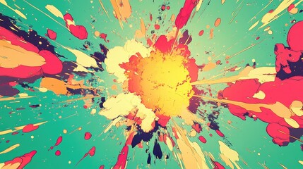 Colorful, anime-inspired cartoon explosion on a green backdrop, with bold outlines and dynamic style, ideal for comic-themed backgrounds.