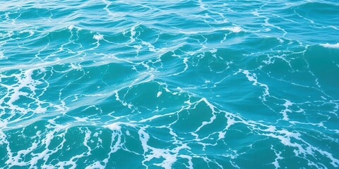 Obraz premium Blue turquoise water with white foam waves crashing on the shore, turquoise, tranquility, waves