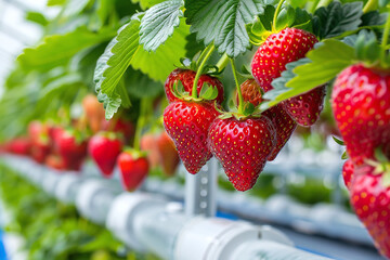 Hydroponic farming of strawberries in a greenhouse