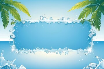 A tropical-themed water frame adorned with subtle palm leaves and a bright blue sky in the background. This composition evokes feelings of paradise, perfect for vacation advertisements or summer campa