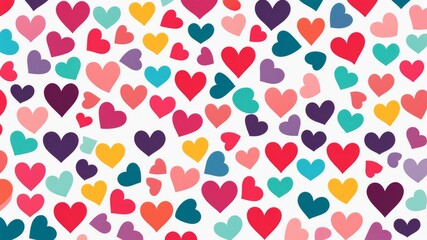 White background with colorful hearts, abstract cartoon fun background