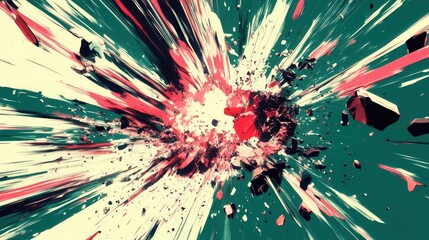 Comic-style explosion in vibrant anime tones against a green background, capturing the energetic and exaggerated style of anime comics.