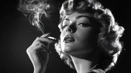 Retro Woman with Cigarette in Black and White