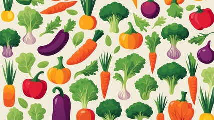 Cartoon animation, background with multicolored vegetables in different sizes, healthy food cartoon background