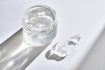 Texture of the gel in the jar. Hair gel or hyaluronic gel for the face.