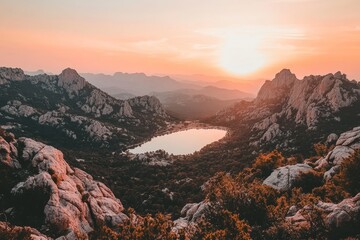 Stunning Sunset Over Mountain Lake
