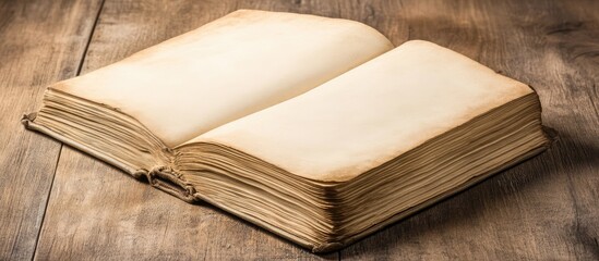 Naklejka premium Blank book mockup on a wooden table ideal for showcasing designs and illustrations