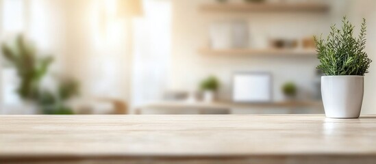 Bright and airy kitchen interior with blurred details showcasing a clean white desk space perfect for home decor inspiration