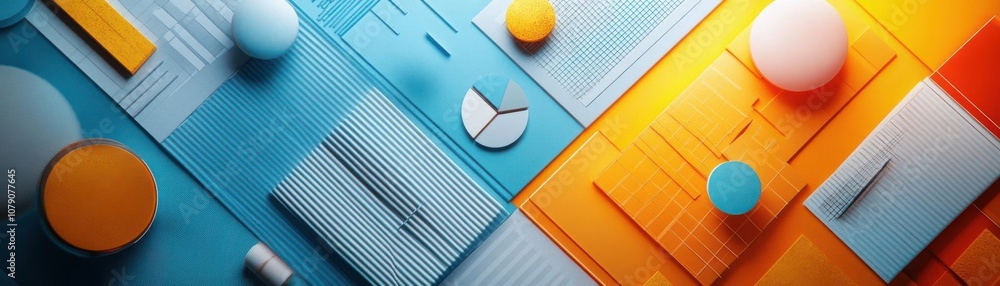 Poster a vibrant composition featuring geometric shapes and contrasting colors, creating a modern and dynam
