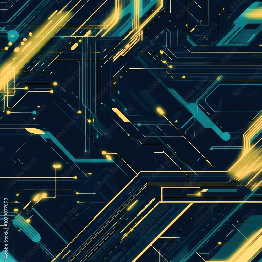 Poster vibrant cybernetic backdrop with yellow and blue abstract patterns. generative ai