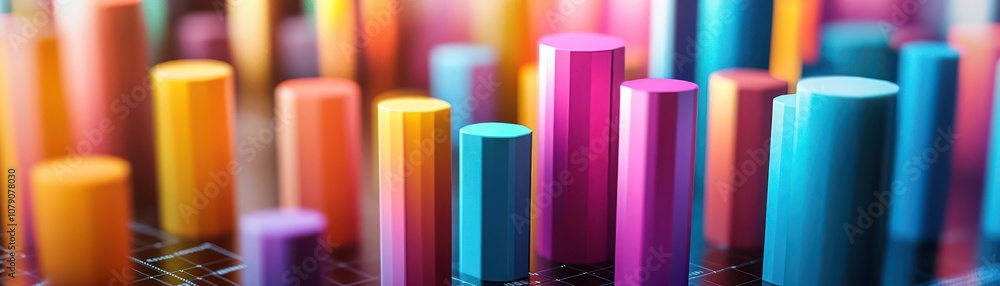 Poster a colorful arrangement of tall cylinders in vibrant hues, creating a dynamic and visually appealing 
