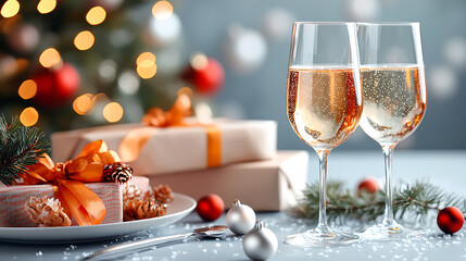 Celebrate new year's eve with a festive family dinner surrounded by sparkling drinks and joyful decorations