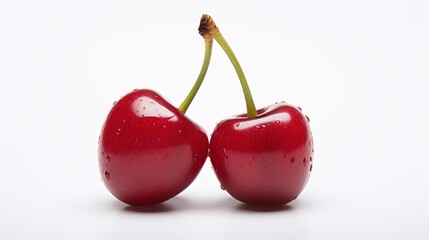 beautiful and ripe cherries on a white background.