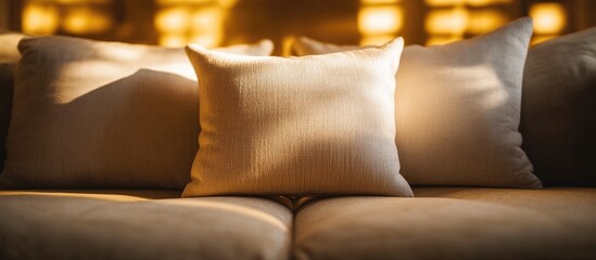Beige and white sofa cushion showcasing soft fabric texture perfect for enhancing living room decor