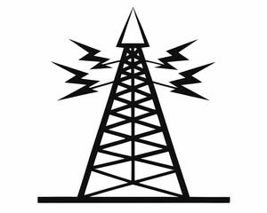 telecommunications signal transmitter. Vector illustration icon of a radio tower silhouette. Telecommunications and broadcasting industry concept icon,Broadcast antenna flat icon isolated silhouette.