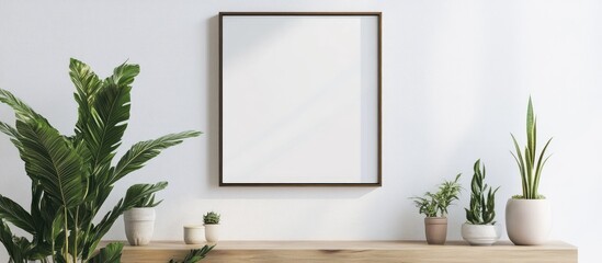 Blank photo frame displayed against a clean white wall ideal for showcasing personal memories or art