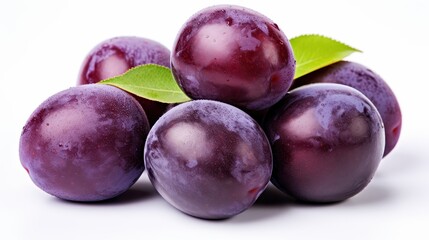 Fototapeta premium beautiful and ripe plums on a white background.