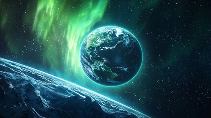 Obraz premium Ethereal View of Earth Wrapped in Swirling Aurora Lights