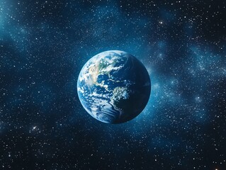 Obraz premium Serene Blue Planet Floating in Cosmos Amongst Glittering Stars