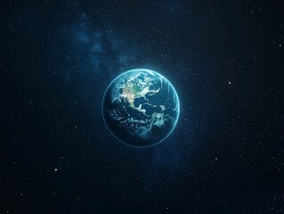 Obraz premium Serene Blue Planet Floating Amidst Starry Universe Emphasizing Environmental Protection
