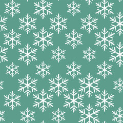 Winter seamless pattern with white snowflakes on color background. Vector illustration for fabric, textile wallpaper, posters, gift wrapping paper. Christmas vector illustration