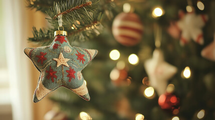 DIY Stitched Star Ornament on the Christmas Tree