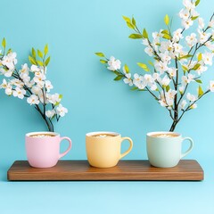 Pastel Coffee Cups on a Clean Background