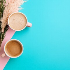 Pastel Coffee Cups on Colorful Background