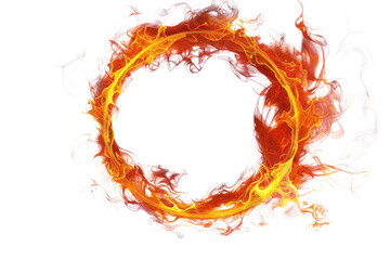 Blazing ring of fire creating a circular frame, set against a transparent background. Cut out or PNG.