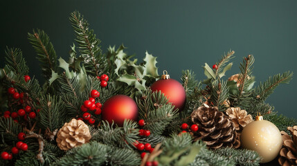 Red and Gold Ornaments Adorning Christmas Tree Branches