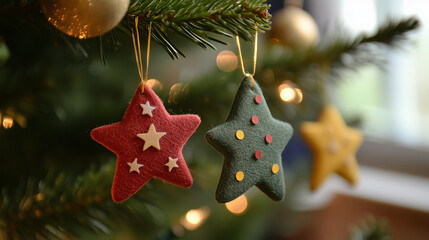 Felt Star Ornaments on a Christmas Tree