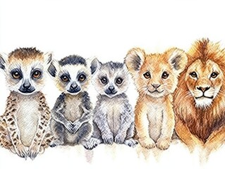 Fototapeta premium Exquisite hand painted watercolor artwork featuring a dreamy collection of cute and charming wild animals like a lemur kangaroo elephant and lion rendered in soft