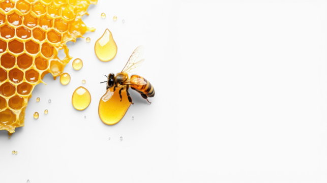 Honeycomb with Bee on Transparent Background