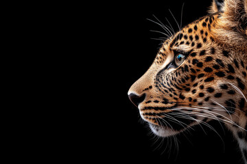 Obraz premium Leopard watching in the darkness: intense portrait on black background