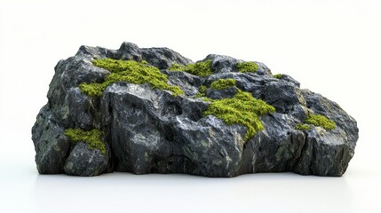 stone with green moss isolated on white