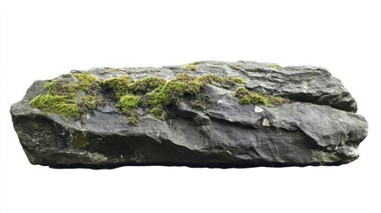 stone with green moss isolated on white