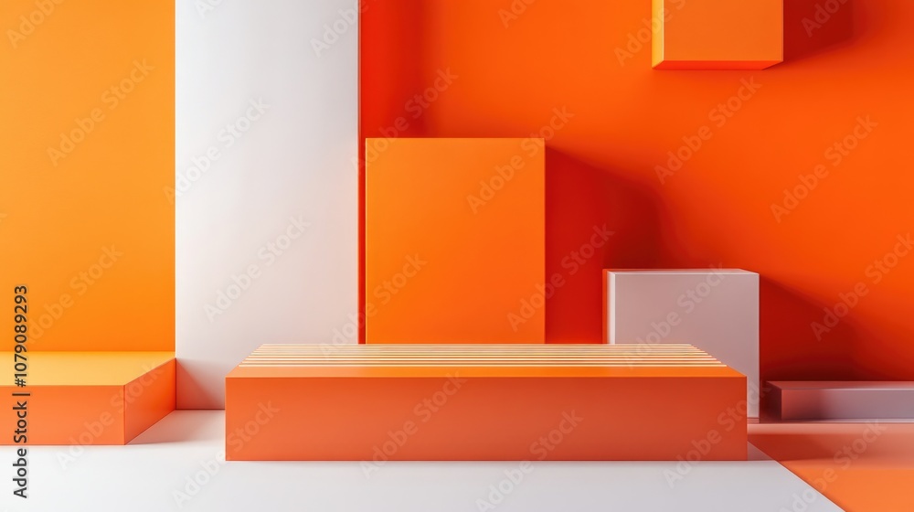 Poster top view of an orange geometric square display podium set against an orange and white background 3d 