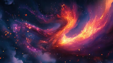 Obraz premium Vibrant galactic swirl with fiery and cosmic elements