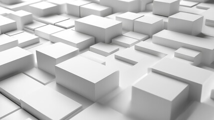 Abstract geometry featuring rows of rectangular shapes and various geometric forms rendered in 3D for a visually engaging background