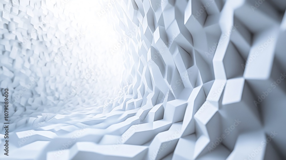 Poster abstract white cylindrical pattern background featuring 3d geometric polygons resembling a lit tile 