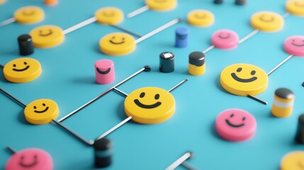 System design Flat template Interconnectivity featuring intelligent smiley icons