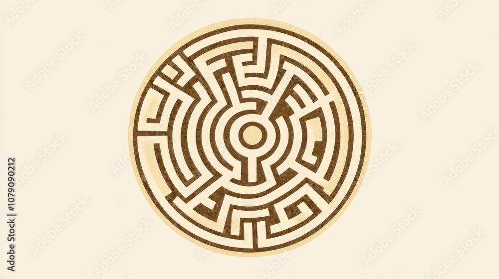 Poster abstract circular maze designed for children a puzzle with five entrances and a single exit simple f