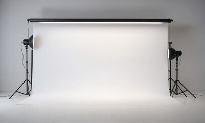 A simple white backdrop with lights, ready for product photography in a studio setting